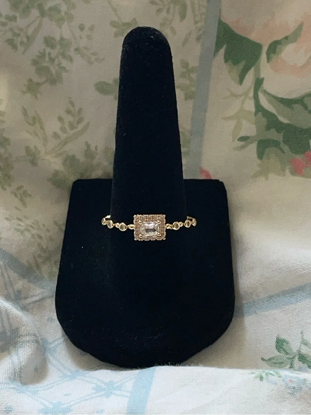 Gold Emerald-Cut Halo Stackable Ring - New Size 7/8